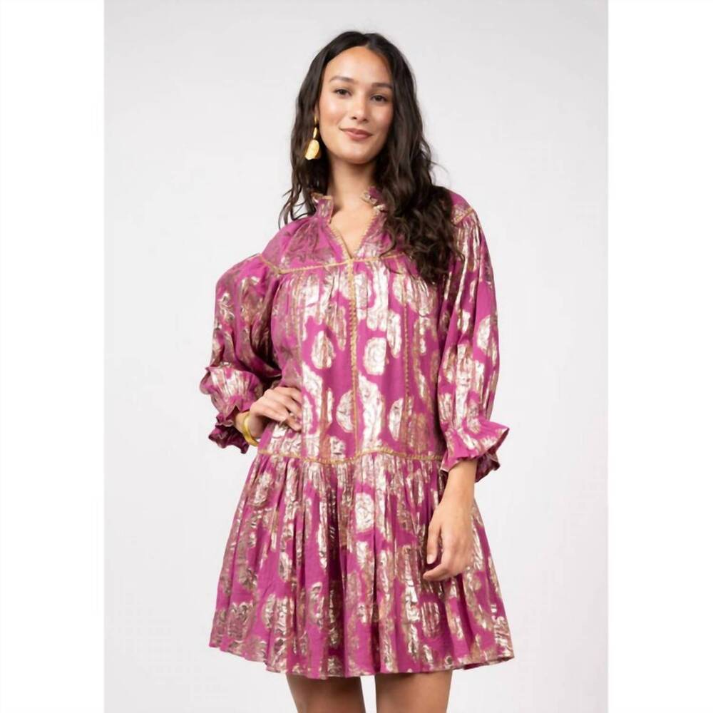 NEW IVY JANE metallic roses swing dress in raspberry